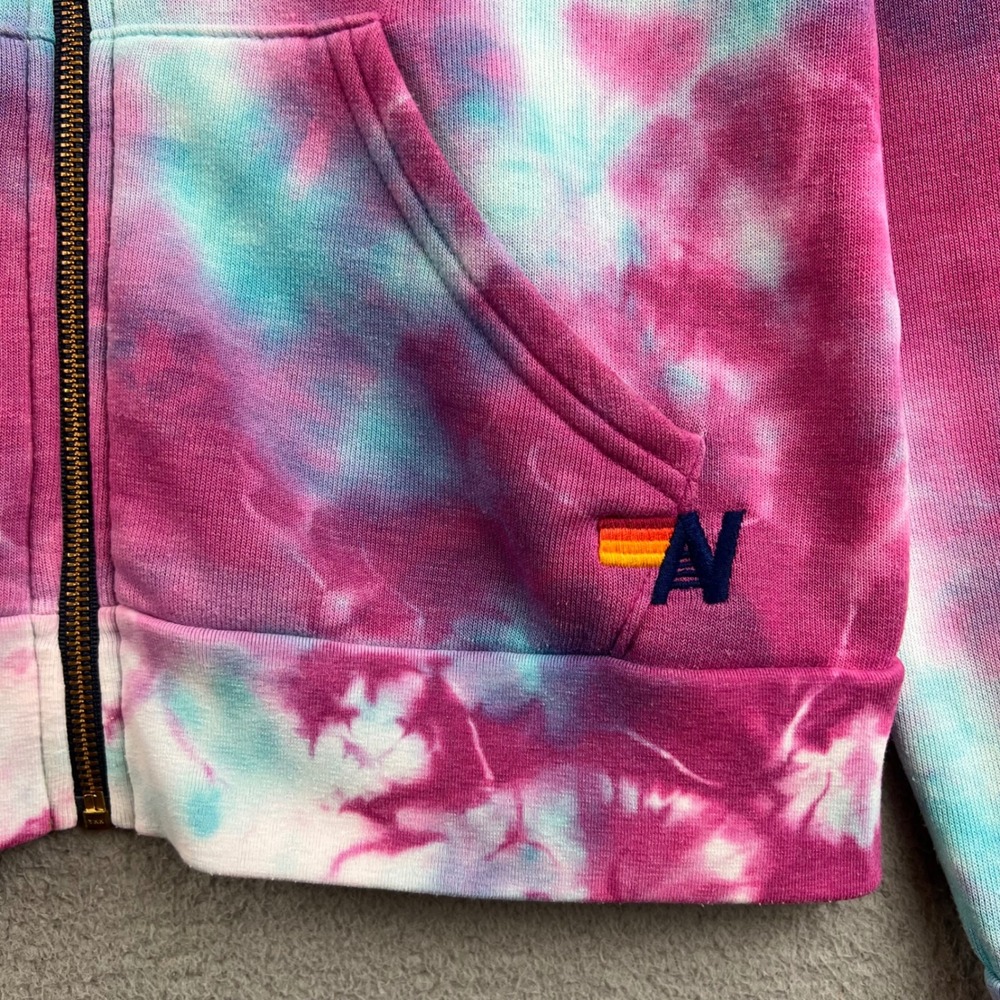 Aviator Nation Pink Blue Tie Dye Full Zip Hoodie Sweatshirt Womens Small Logo - Picture 3 of 12